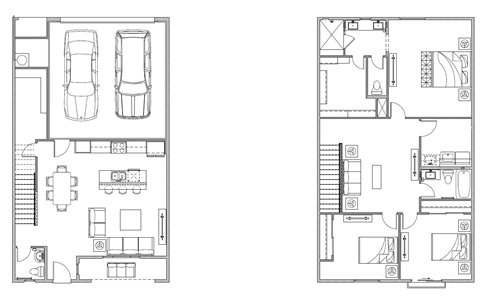 3 Bed - 2.5 Bath |1,821 sq.ft. 5 - Plex Rowhomes